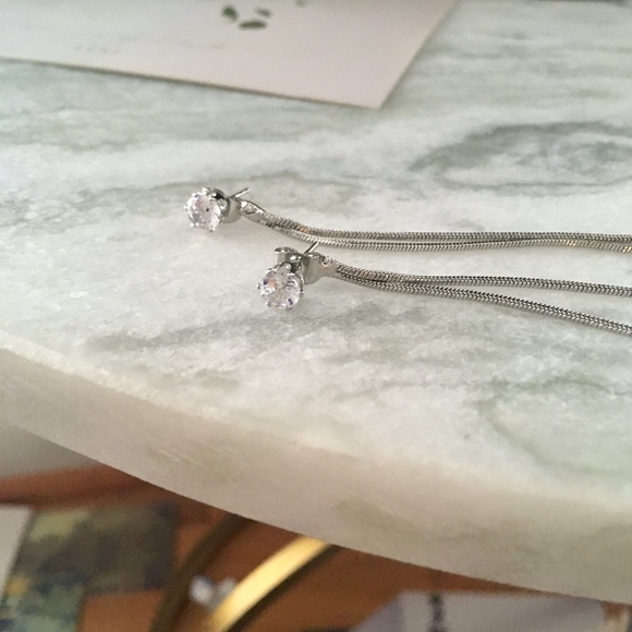 'Elise' Drop Silver Crystal Snake Chain Earrings - Picture 6 of 10